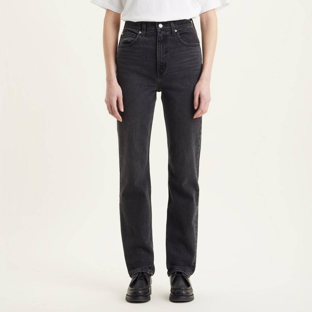 Levi's 70s High Slim Straight Jeans Womens 26 Black Washed Stretch Denim Heavy